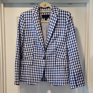 J. Crew Women's Blue and White Gingham Blazer